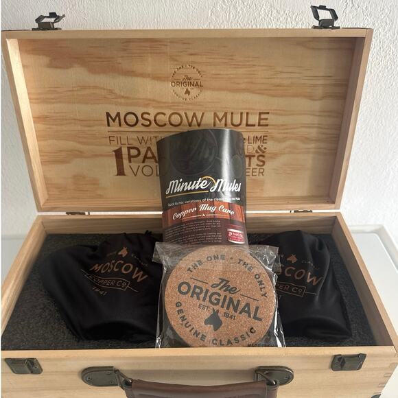 Moscow Mule 2 mugs 9 piece gift set with original box NWB coasters included - Picture 3 of 12